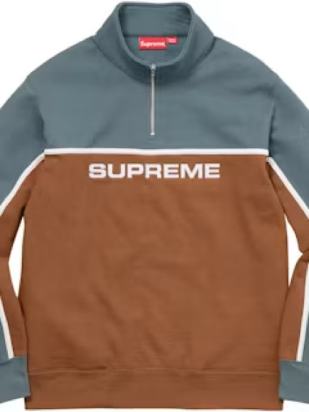 Supreme Two-Tone Half-Zip Sweatshirt in Brown and Gray-Blue